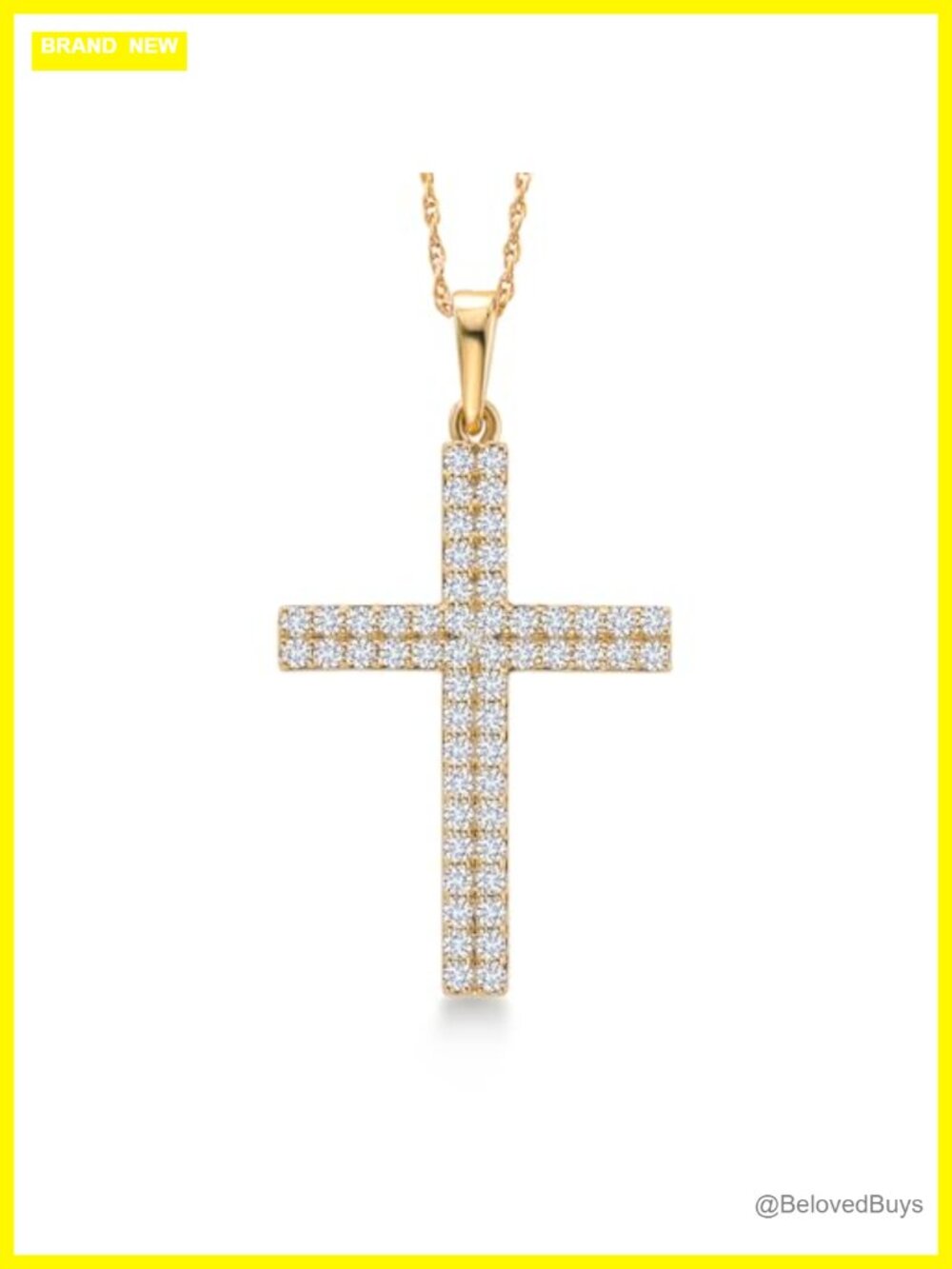 10K Yellow Gold Lab Grown Diamond Cross Pendant Necklace 18"